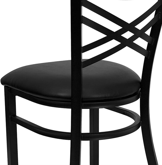 Flash Furniture Hercules Series "X" Back Metal Restaurant Chair, Modern Upholstered Armless Dining Chair for Restaurants and Kitchens, Black - LeafyLoom