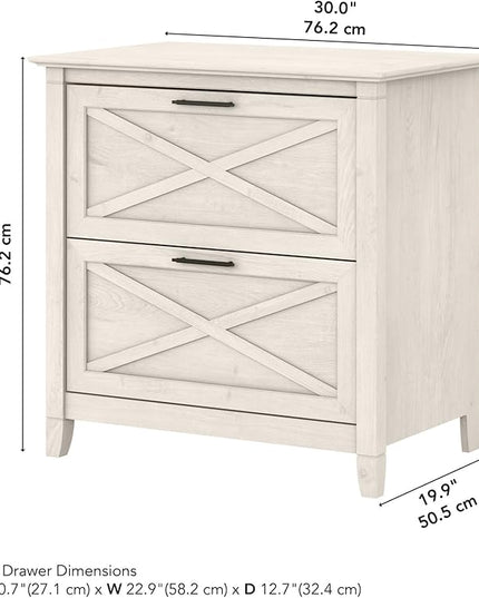 Bush Furniture Key West 2 Drawer Lateral File Cabinet in Linen White Oak | Document Storage for Home Office | Accent Chest with Drawers - LeafyLoom