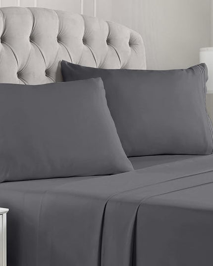 Mellanni King Sheets Set - 4 PC Iconic Collection Bedding Sheets & Pillowcases - Hotel Luxury, Extra Soft, Cooling Bed Sheets - Deep Pocket up to 16 inch (King, Gray) - LeafyLoom