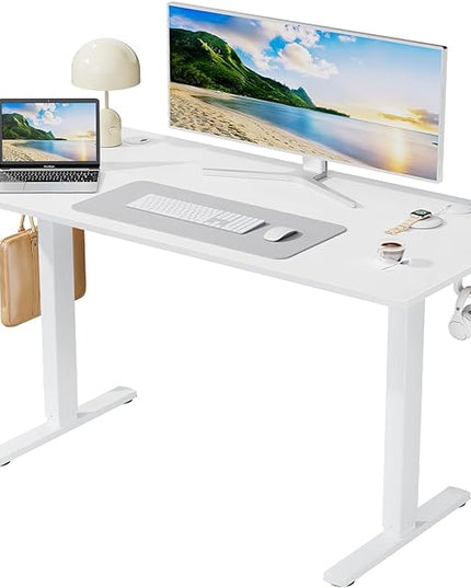 SMUG Standing Desk, 55x24 Inch Ergonomic Adjustable Height Electric Sit Stand Up Down Computer Table with Whole-Piece Desktop Board, Computer Workstation for Home Office, White(2 Packages) - LeafyLoom