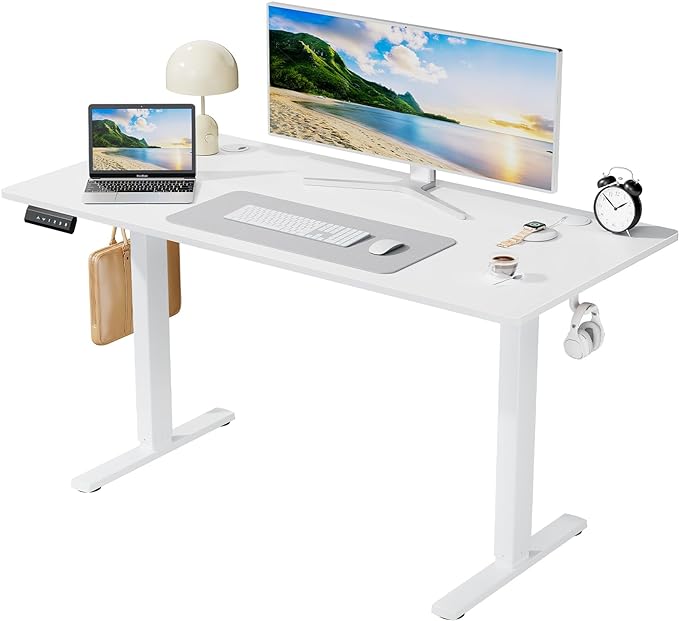 SMUG Standing Desk, 55x24 Inch Ergonomic Adjustable Height Electric Sit Stand Up Down Computer Table with Whole-Piece Desktop Board, Computer Workstation for Home Office, White(2 Packages) - LeafyLoom