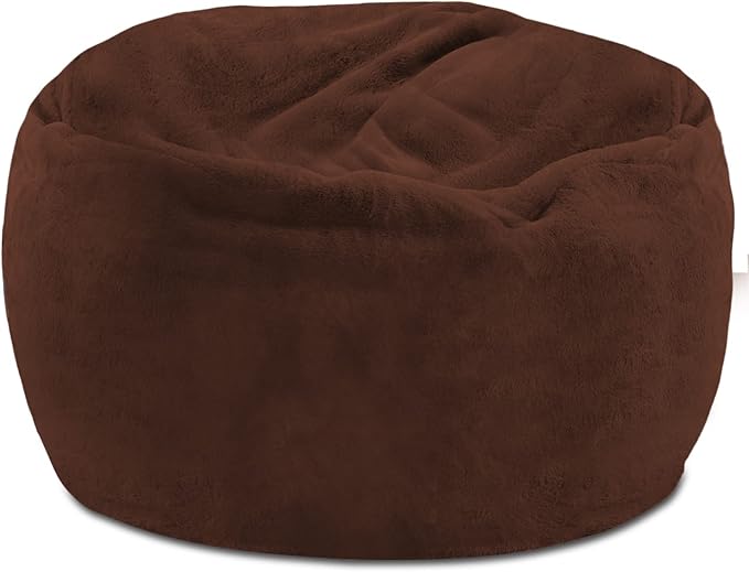 Posh Creations Structured Comfy Bean Bag Chair for Gaming, Reading, and Watching TV, 100in Round Classic Bean Bag, Rabbit Fur - Brown - LeafyLoom