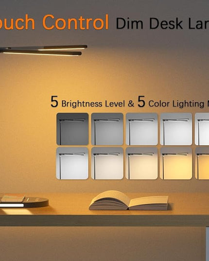 Clearance 12W Bright Desk Lamp for Home Office, Wireless Charger, USB Charging Port, 2 Night Light, 1H Timer AUTO-OFF, 5 Modes Dimmable 80 LED Desk Light, Adjustable 2 Office Lamp for Work, Computer - LeafyLoom