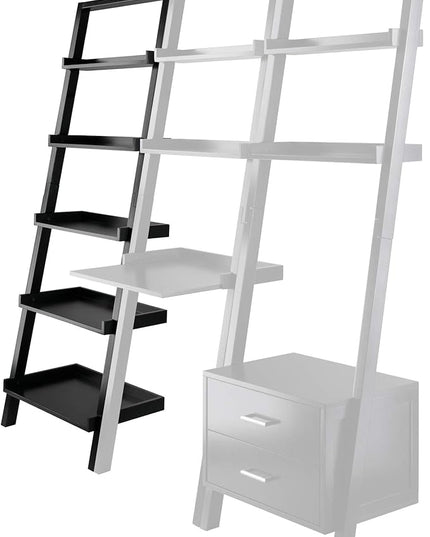 Winsome Bellamy 5-Shelf 69"H Leaning Bookcase, Black (29553) - LeafyLoom
