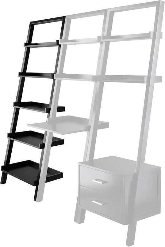 Winsome Bellamy 5-Shelf 69"H Leaning Bookcase, Black (29553) - LeafyLoom