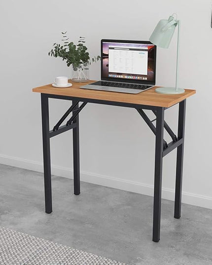 SogesGame 31.5 inches Small Desk Computer Desk for Small Space, Small Folding Table Small Writing Desk Compact Desk Foldable Desk, No Install Needed, Teak Black - LeafyLoom