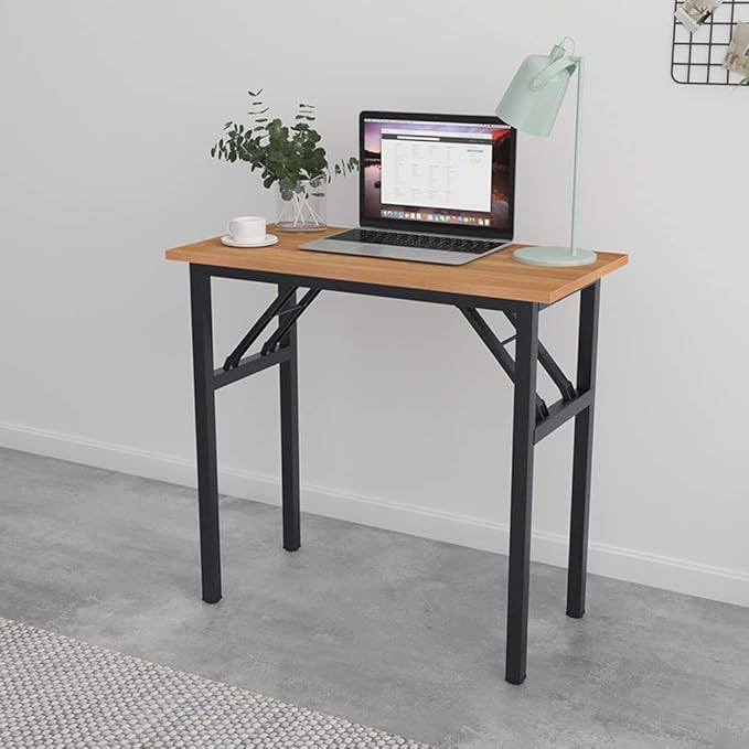SogesGame 31.5 inches Small Desk Computer Desk for Small Space, Small Folding Table Small Writing Desk Compact Desk Foldable Desk, No Install Needed, Teak Black - LeafyLoom