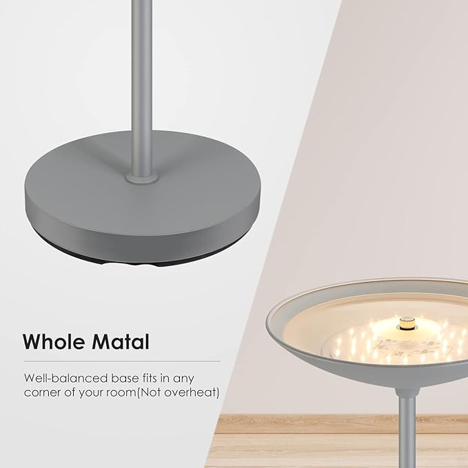 Floor Lamp, Standing Lamp, 20W 2000LM LED Torchiere Floor Lamp, Stepless Dimmable, Touch Control, 3000K Daylight, 50000hrs Lifespan, Floor Lamps for Living Room, Standing Lamps for Bedroom Gray - LeafyLoom