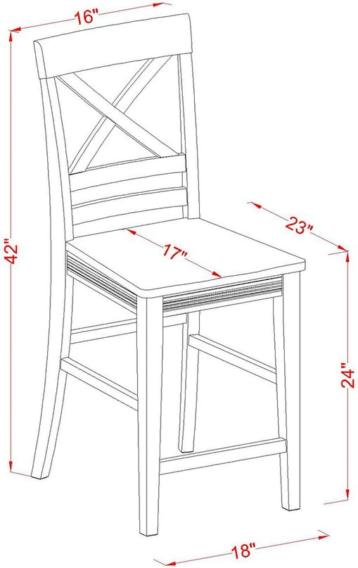 East West Furniture VNQU5-MAH-W Vernon 5 Piece Counter Height Pub Set Includes a Square Dining Room Table and 4 Kitchen Chairs, 36x36 Inch, Mahogany - LeafyLoom