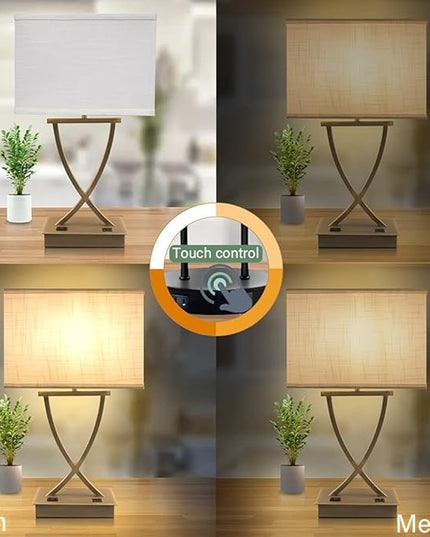 3-Way Dimmable Touch Control Medium Table Lamp with Type C/USB Charging Port and 1 AC Outlet White Shade 21.38" Bedside Nightstand Lamp for Bedroom Living Room Office and Hotel Bulb Included - LeafyLoom