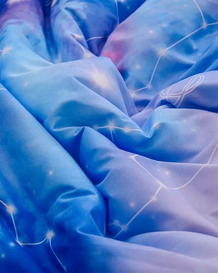 Holawakaka Tie Dye Galaxy Constellation Print Ombre Comforter Set Twin/Twin XL Size Girls Boys Dorm Gradient Space Stars Bedding Set (Blue Purple, Twin) - LeafyLoom