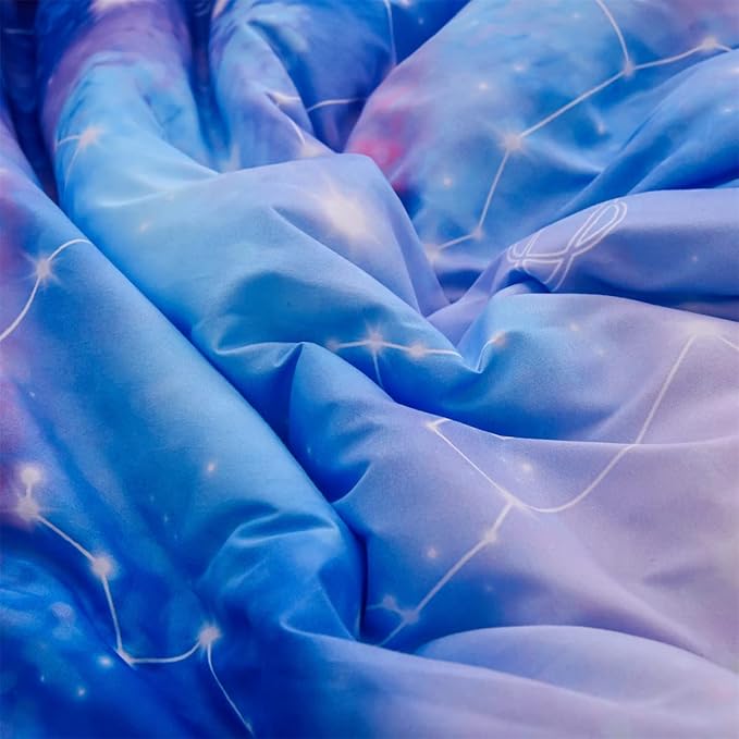 Holawakaka Tie Dye Galaxy Constellation Print Ombre Comforter Set Twin/Twin XL Size Girls Boys Dorm Gradient Space Stars Bedding Set (Blue Purple, Twin) - LeafyLoom