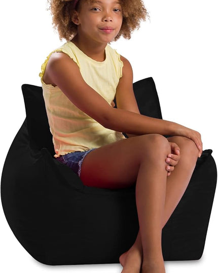 Posh Creations Structured Comfy Bean Bag Chair for Gaming, Reading, and Watching TV, Newport Chair, Microsuede - Black - LeafyLoom