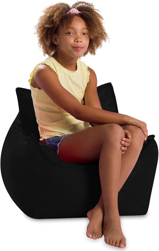 Posh Creations Structured Comfy Bean Bag Chair for Gaming, Reading, and Watching TV, Newport Chair, Microsuede - Black - LeafyLoom