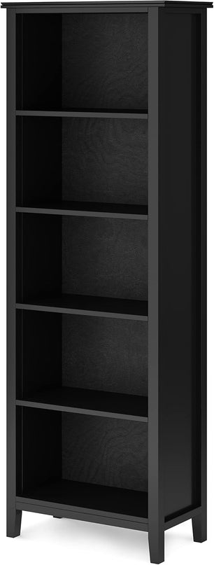 SIMPLIHOME Artisan SOLID WOOD 26 Inch Contemporary 5 Shelf Bookcase in Black, For the Living Room, Study Room and Office - LeafyLoom