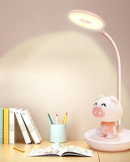 Kids Desk Lamp Pink, Dimming Desk Lamp for Girls with Exclusive Cartoon Look, Cute Night Light for Kids Bedroom, Eye-Caring LED Portable Reading Lamp for Child, Unique Gift (Pink Pig) - LeafyLoom