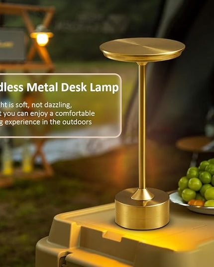 Cordless Metal Desk Lamp, Touch Sensor Control LED Table Lamp,3 Color Stepless Dimmable Battery Powered Lamp,Night Light for Kids Nursery,Bedroom/Desk/Cafe (Gold) - LeafyLoom