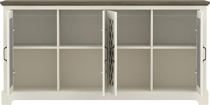 Galano Millicent TV Stand for 65+ Inch TV, 29" Tall Highboy Entertainment Center with Mirror Door, Rustic Media Console w/Storage Shelves, Wood Television Stand for Living Room, Ivory Knotty Grey Oak - LeafyLoom