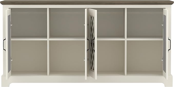 Galano Millicent TV Stand for 65+ Inch TV, 29" Tall Highboy Entertainment Center with Mirror Door, Rustic Media Console w/Storage Shelves, Wood Television Stand for Living Room, Ivory Knotty Grey Oak - LeafyLoom
