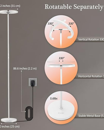 FIMEI Split Floor Lamp, Bright Modern LED Standing Lamp, Stepless Dimming and 4 Color Temperature, Eye-Protection Reading Standing Light for Living Room Bedroom Office, Touch&Remote Control, White - LeafyLoom