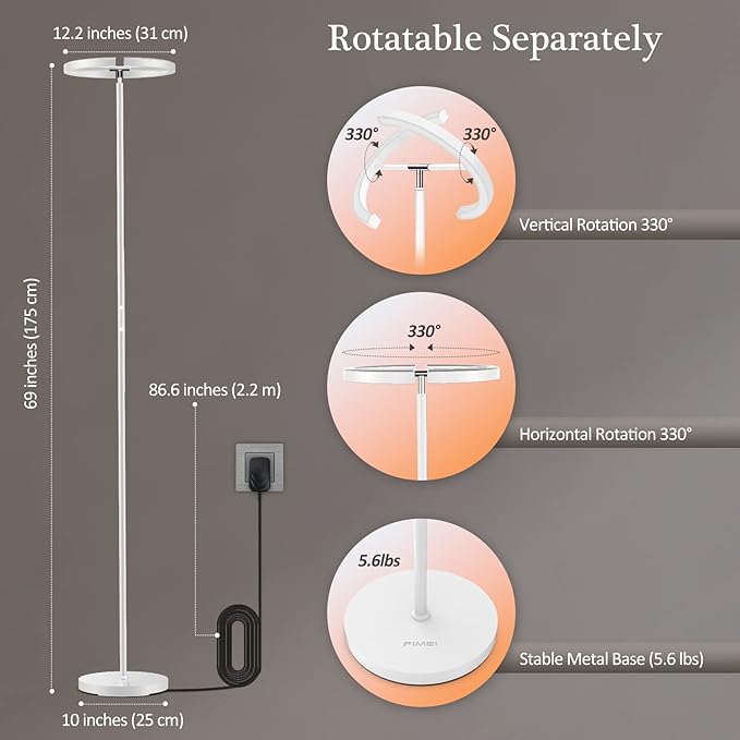 FIMEI Split Floor Lamp, Bright Modern LED Standing Lamp, Stepless Dimming and 4 Color Temperature, Eye-Protection Reading Standing Light for Living Room Bedroom Office, Touch&Remote Control, White - LeafyLoom