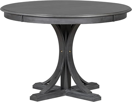 Retro 5-Piece Round Dining Table Set with 4 Upholstered Chairs for Kitchen, Breakfast Nook, Living Room, Dark Gray, 44" L x 44" W x 30.2" H - LeafyLoom