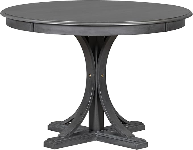 Retro 5-Piece Round Dining Table Set with 4 Upholstered Chairs for Kitchen, Breakfast Nook, Living Room, Dark Gray, 44" L x 44" W x 30.2" H - LeafyLoom