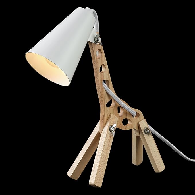 Globe Electric 52210 Gigi Giraffe 11" Wooden Novelty Lamp, White Shade, in-Line On/Off Rocker Switch - LeafyLoom