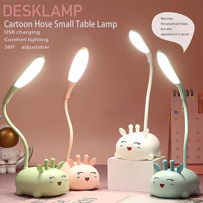 Cute Deer Lamp USB Rechargeable Reading Light,LED Desk Lamp for Kids, Portable LED Table Light, Flexible Gooseneck Eye-Care Cartoons Small Desk Lamp Girls Gifts (Pink) - LeafyLoom