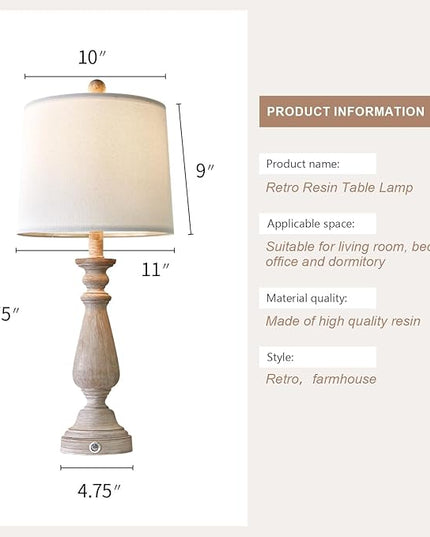 PORTRES 25.75" 3 - Way Dimmable Touch Lamps Set of 2 for Bedroom Rustic Bedside Lamp with USB A+C Charging Ports for Living room Kids Room Study Room (2 Bulbs Included) - LeafyLoom
