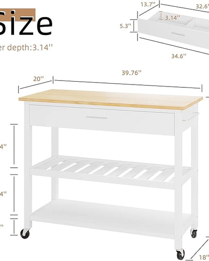 Shintenchi Kitchen Island Cart with Storage,Rolling Kitchen Island Side Table on Wheels with Large Worktop,Storage Cabinet,Towel Rack,Drawers and Open Shelves for Kitchen,Dinning Room,White - LeafyLoom