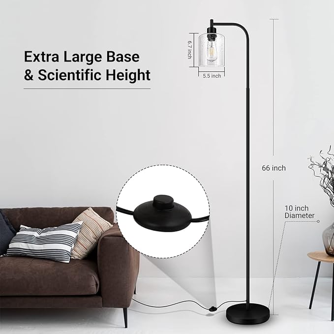 BoostArea Modern Floor Lamp with Seeded Glass Shade, 65 Inches Tall, Energy Efficient, LED Bulb Included, Easy Assembly and Use - LeafyLoom