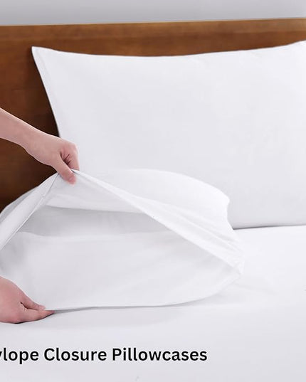 LANE LINEN 100% Organic Cotton Queen Sheet Set, 4Pc Cotton Sheets Queen Size Bed Set, Soft & Breathable Percale Weave, Deep Pocket Queen Sheets, Hotel-Quality Bed Sheets Queen Size - White Bed Sheets - LeafyLoom