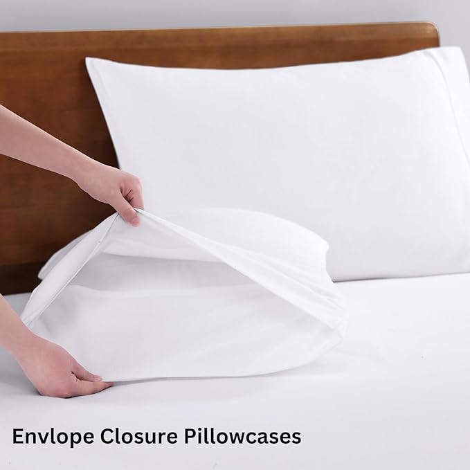 LANE LINEN 100% Organic Cotton Twin Sheets Set, 3Pc Twin Bed Sheets, Breathable Cotton Sheets Twin size Bed Set, Dorm Room Essentials with 15" Twin Deep Pocket Fitted Sheet - White Sheets - LeafyLoom