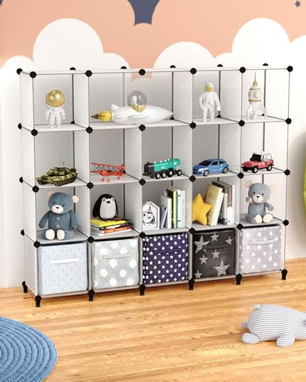 HOMIDEC 20-Cube Transparent Cube Storage Organizer, Modular Storage Shelf with Hammer, Cube Storage Bin Cabinet Closet Bookshelf for Living Room, Bedroom, Office, Each Cube Size 11.8 x 11.8 inch - LeafyLoom