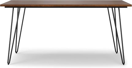 SIMPLIHOME Hunter Dining, Solid Wood Walnut Veneer Tabletop and Powder-Coated Iron Metal Legs in Black Industrial-Style Rectangular Kitchen Table for 4 to 6 People, 66 inches - LeafyLoom