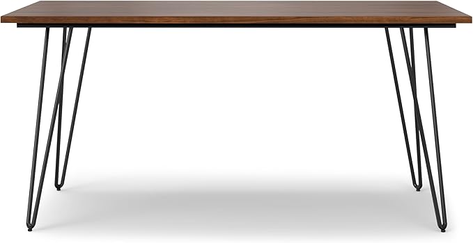 SIMPLIHOME Hunter Dining, Solid Wood Walnut Veneer Tabletop and Powder-Coated Iron Metal Legs in Black Industrial-Style Rectangular Kitchen Table for 4 to 6 People, 66 inches - LeafyLoom