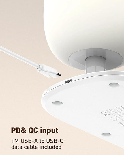 LDNIO Bedside Lamp with Wireless Charger, Desktop lamp with Wireless Fast Charger LED Desk Lamp with Dimable Touch Control Night Light with Wireless Charger Perfect for Gift, White - LeafyLoom