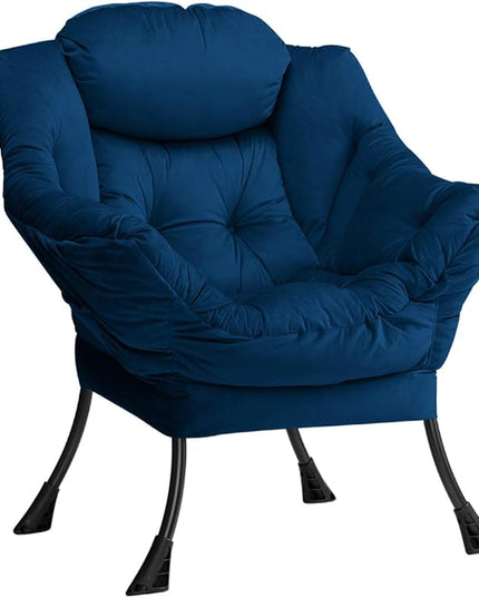 HollyHOME Modern Fabric Large Lazy Chair, Accent Oversized Comfy Reading Chair, Thick Padded Cozy Lounge Chair with Armrest, Steel Frame Leisure Sofa Chair for Living Room, Bedroom, Dorm, Royal Blue - LeafyLoom
