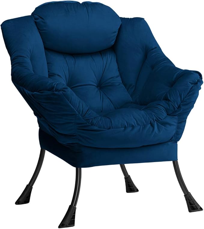 HollyHOME Modern Fabric Large Lazy Chair, Accent Oversized Comfy Reading Chair, Thick Padded Cozy Lounge Chair with Armrest, Steel Frame Leisure Sofa Chair for Living Room, Bedroom, Dorm, Royal Blue - LeafyLoom