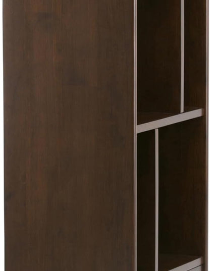 SIMPLIHOME Draper SOLID HARDWOOD 22 Inch Mid Century Modern Bookcase and Storage Unit in Medium Auburn Brown, For the Living Room, Study Room and Office - LeafyLoom