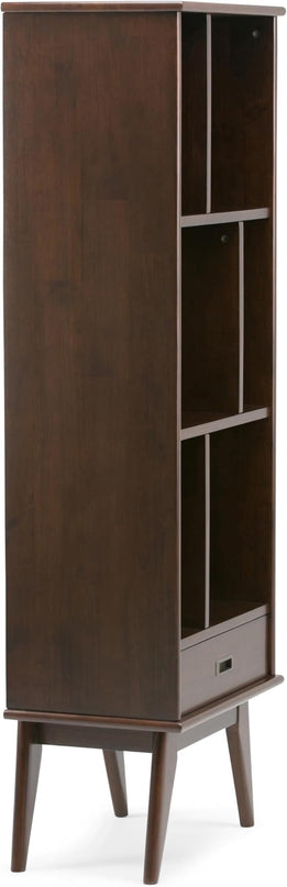 SIMPLIHOME Draper SOLID HARDWOOD 22 Inch Mid Century Modern Bookcase and Storage Unit in Medium Auburn Brown, For the Living Room, Study Room and Office - LeafyLoom