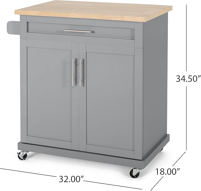 Christopher Knight Home Batavia Kitchen CART, Grey - LeafyLoom