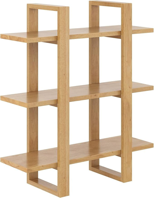 Nathan James Floating Wall Book Shelves, 3-Tier Display Shelf, Decorative Modular Shelf in Solid Wood for Bedroom, Nursery, Bathroom or Kitchen, Set of 2 - LeafyLoom
