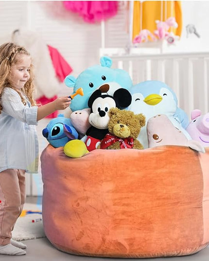 Bean Bag Chair Cover, Stuffed Animal Storage, Plush Toys Organizer Holder, Beanbag Chairs Cover for Kids Teans and Adults Super Soft and Comfortable Fabric X-Large with Handle and Zipper - Round Brown - LeafyLoom