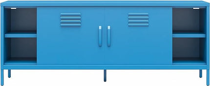 Novogratz Cache Metal Locker-Style TV Stand for TVs up to 65", Bright Blue - LeafyLoom
