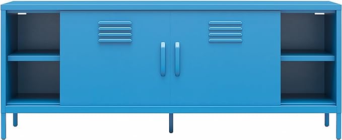 Novogratz Cache Metal Locker-Style TV Stand for TVs up to 65", Bright Blue - LeafyLoom