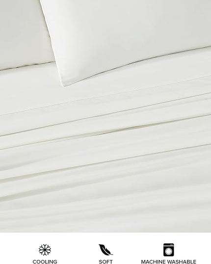 UGG 01326 Alahna Queen Bed Sheets and Pillowcases 4-Piece Set Sleep in Luxury Machine Washable Deep Pockets Wrinkle-Resistant Breathable Cozy Comfort Silky Cooling Sheets, Queen, White - LeafyLoom