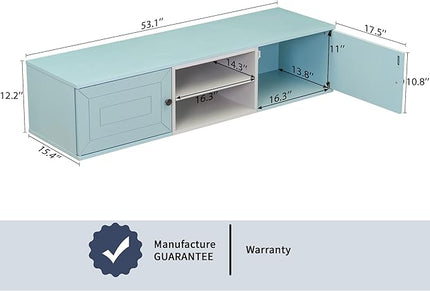 Mounted Floating TV Stand for TVs up to 65'', TV Console with 3 Levels Adjustable shelves, Magnetic Cabinet Door and Cable Management, Entertainment Center for Living Room, Light Blue - LeafyLoom