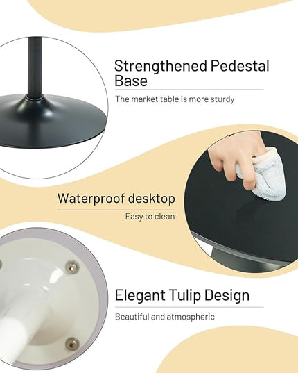FurnitureR 31.5" Mid-Century Round Dining Table for 2-4 People with Pedestal Base for Home Office Living Room Kitchen Leisure, 31.5 inches, Black - LeafyLoom